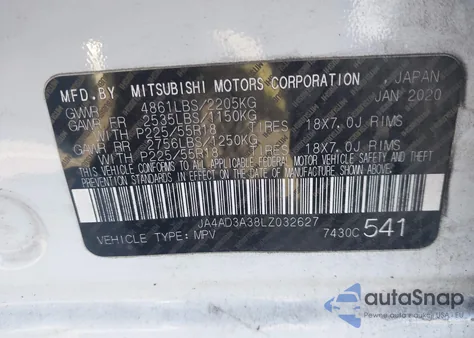 2020 Mitsubishi Outlander Sel 2.4 z USA, uszkodzony, nr VIN JA4AD3A38LZ032627